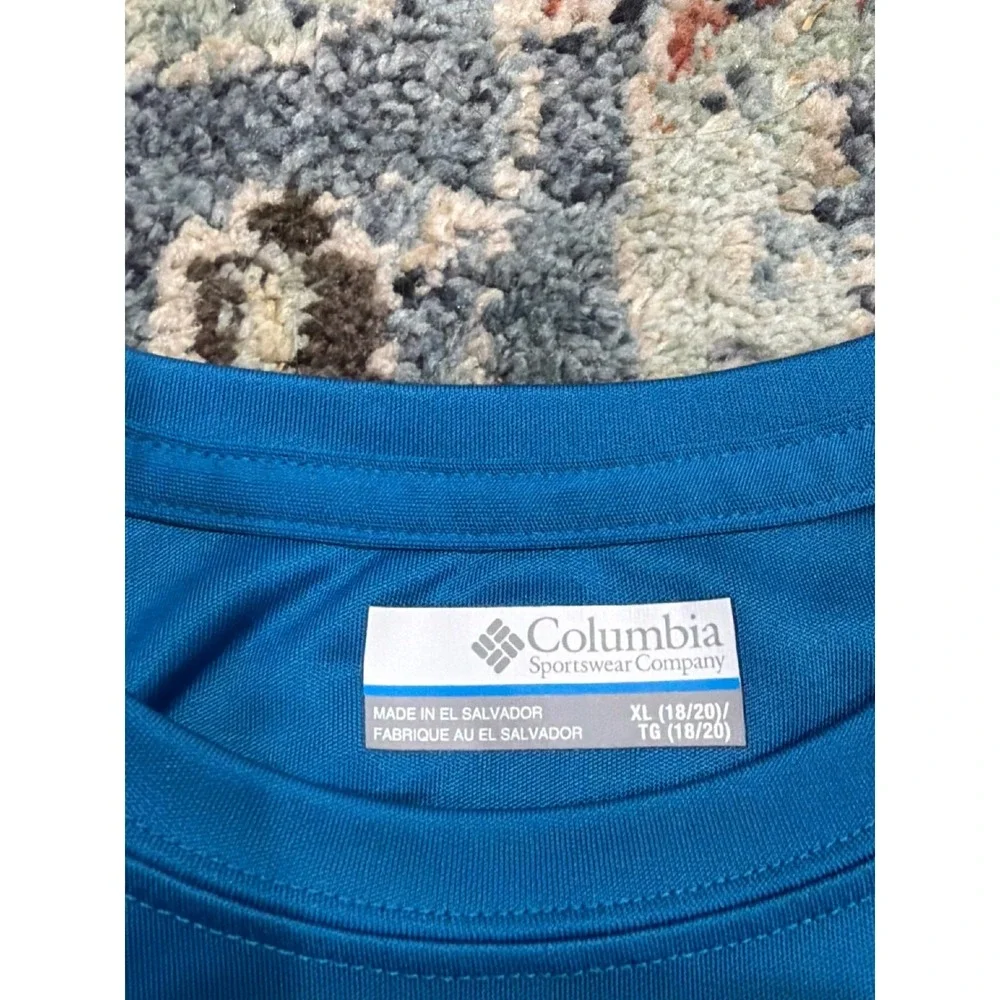 Columbia T-Shirt Boys XL 18/20 Blue PFG Performance Short Sleeve EUC